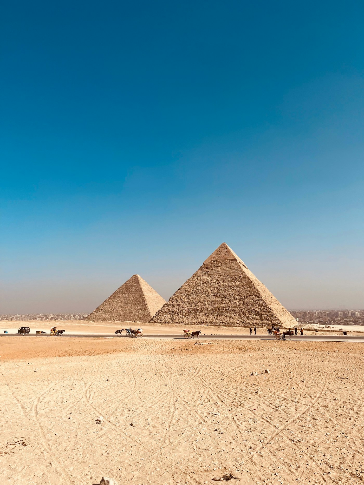 Pyramids of Giza in the Egyptian desert