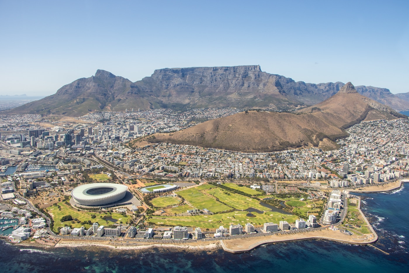 Table Mountain above the city and coast of Cape Town
